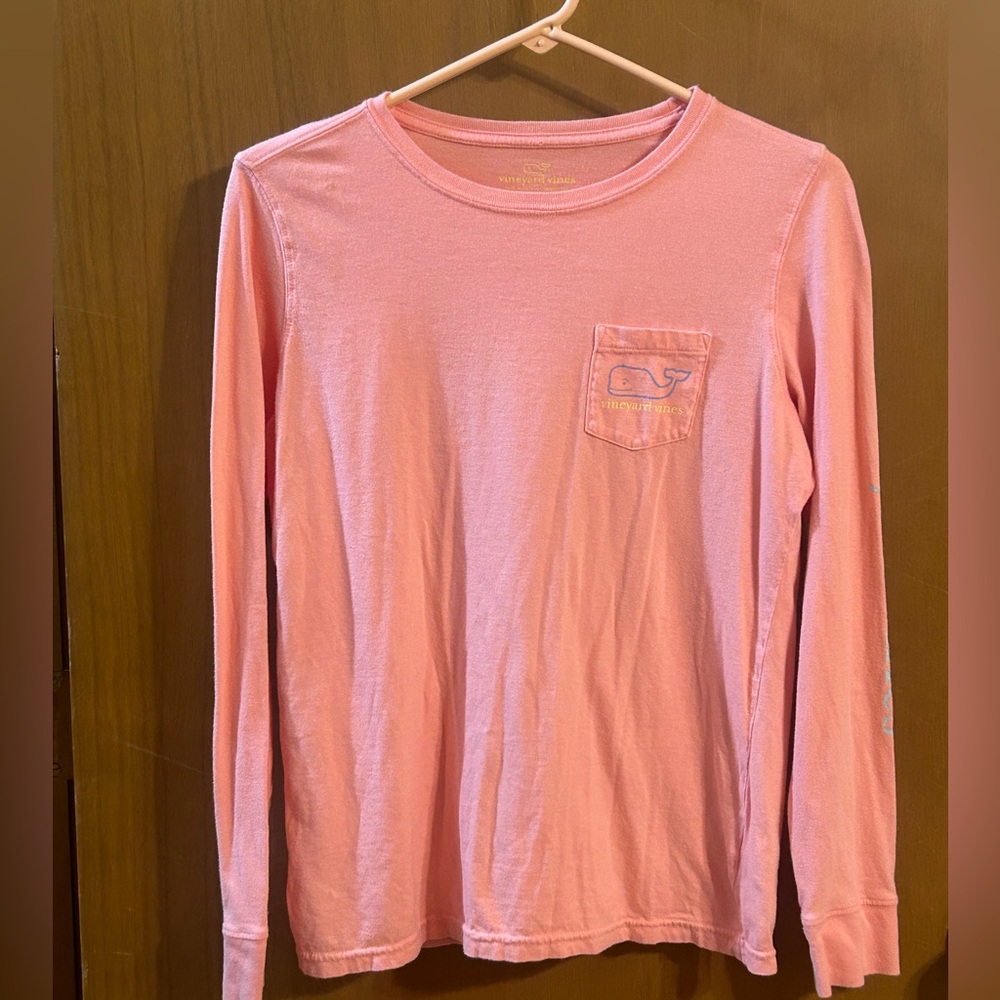 Vineyard Vines Peachy Pink‎ Whale Long Sleeve Pocket T Shirt Size Small